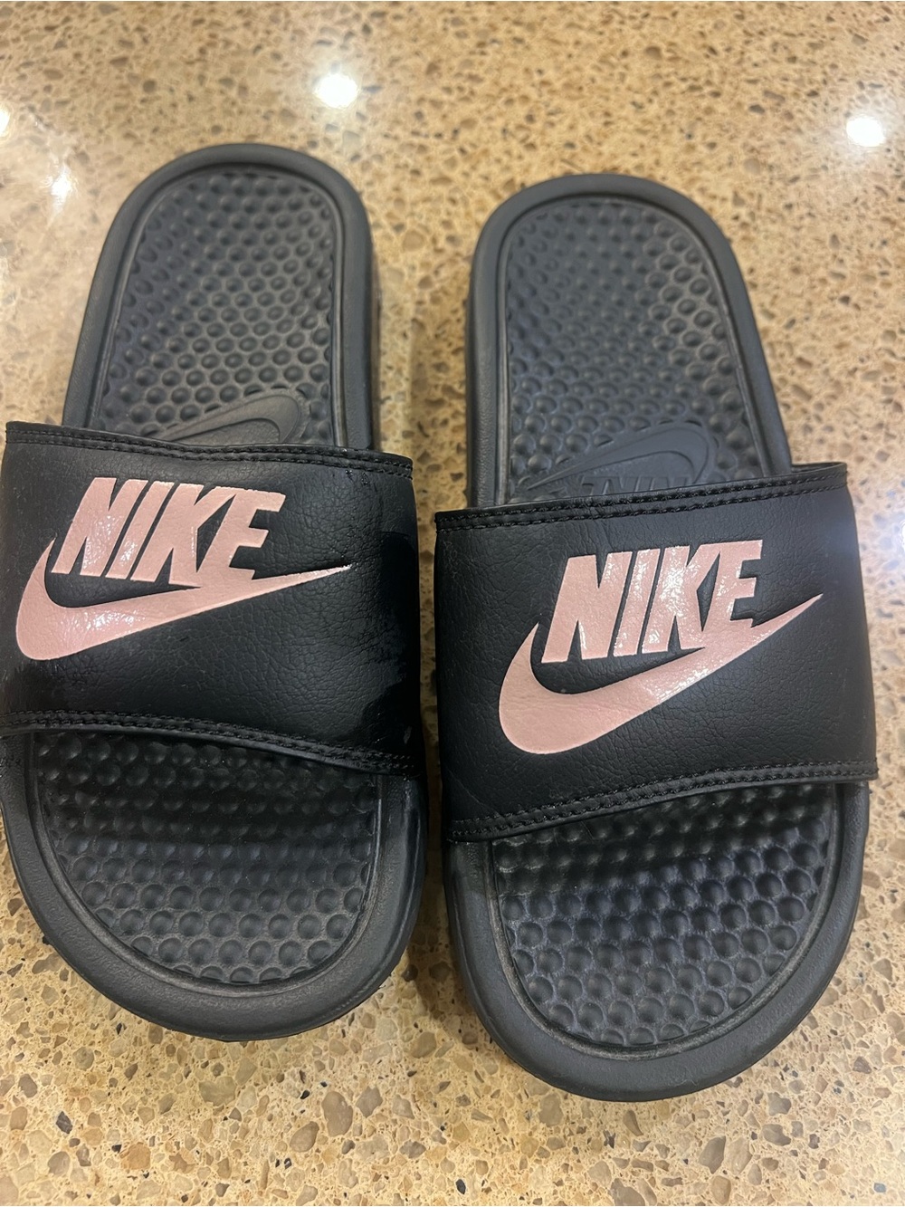 Nike Black Slides with Pink Logo